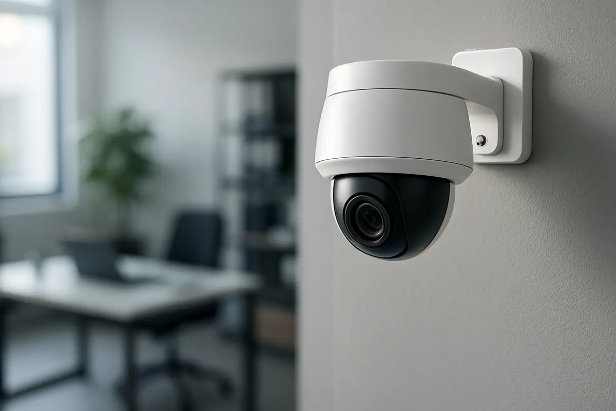 Caméra de vidéosurveillance IP dôme installée dans des bureaux